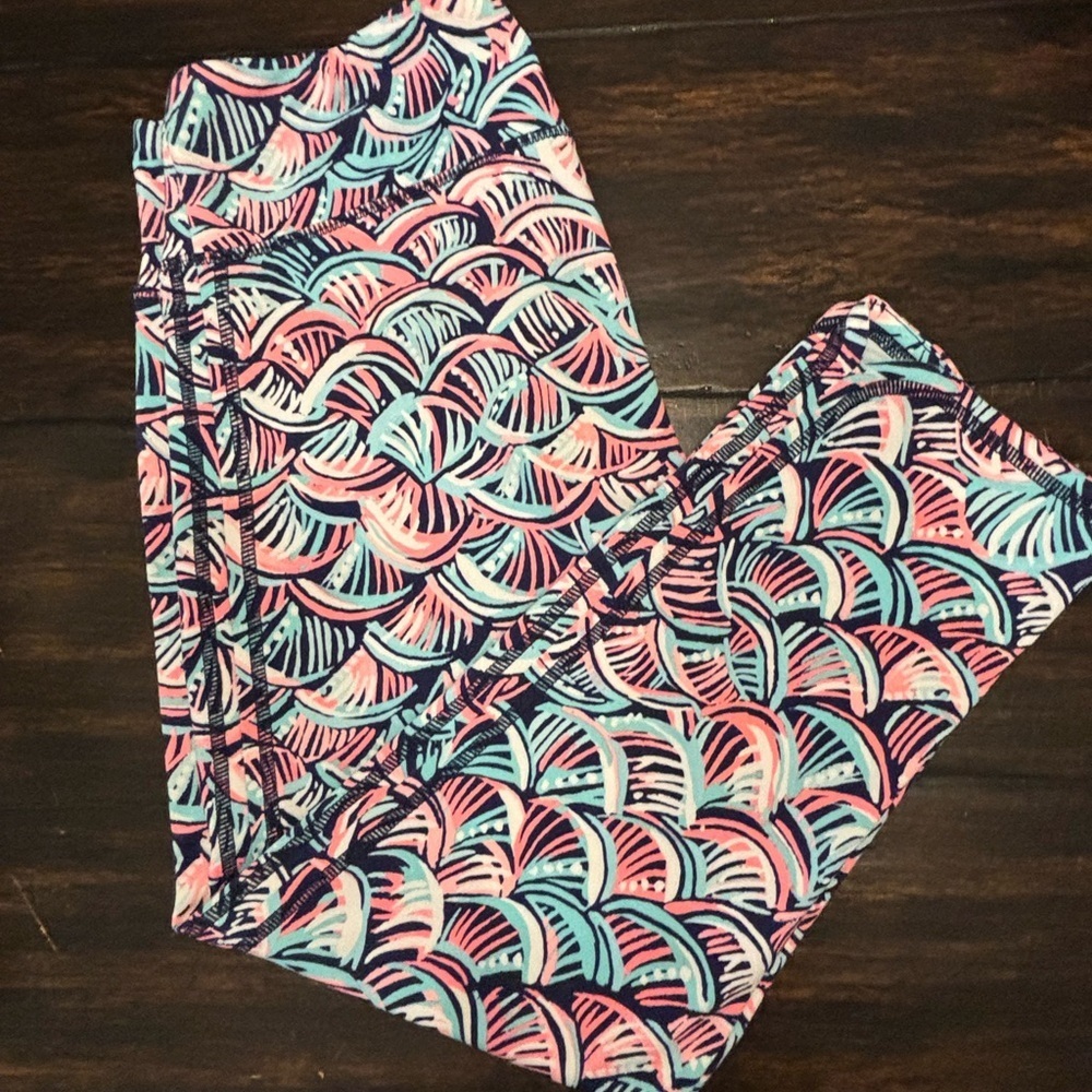 Lilly Pulitzer Luxletic Pink & Aqua Patterned Leggings- medium